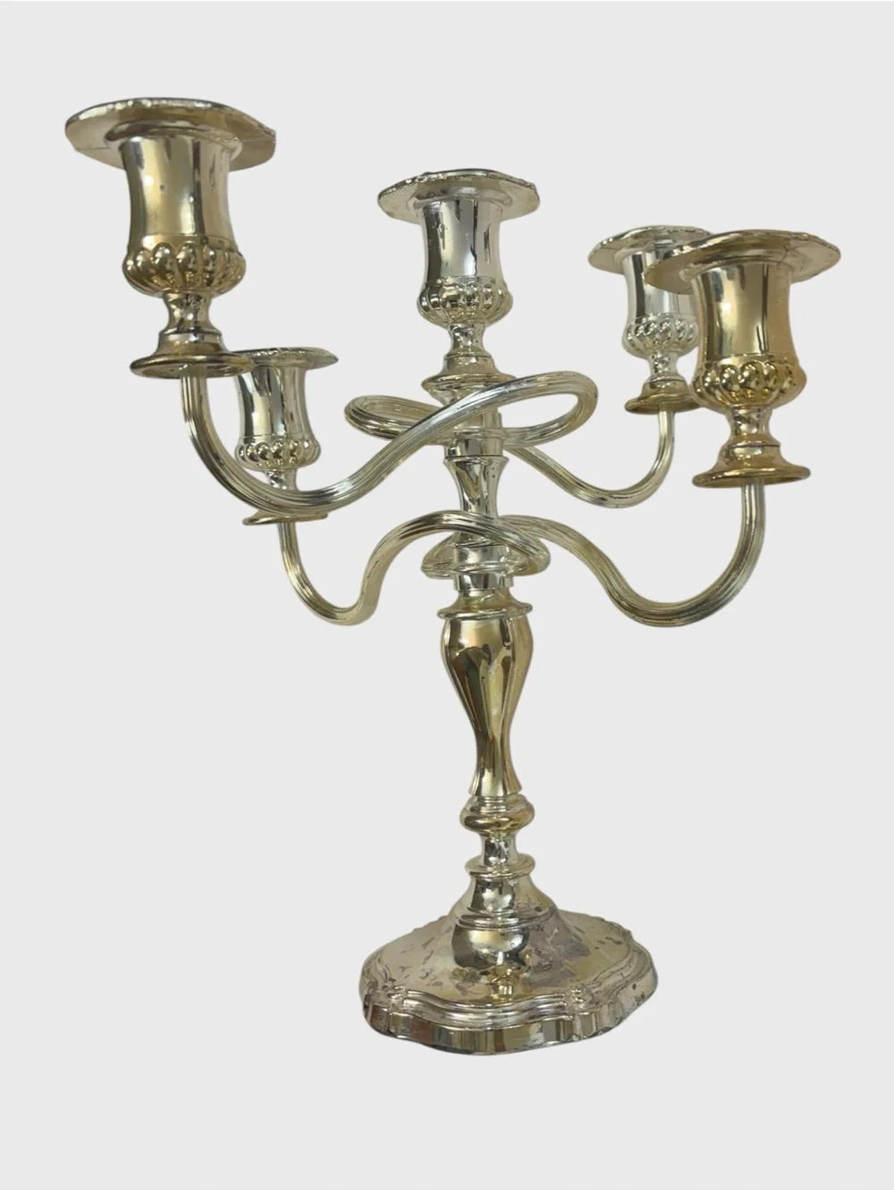 Vintage Silver Plate Made in England Eclectic 5 Candle Candelabra